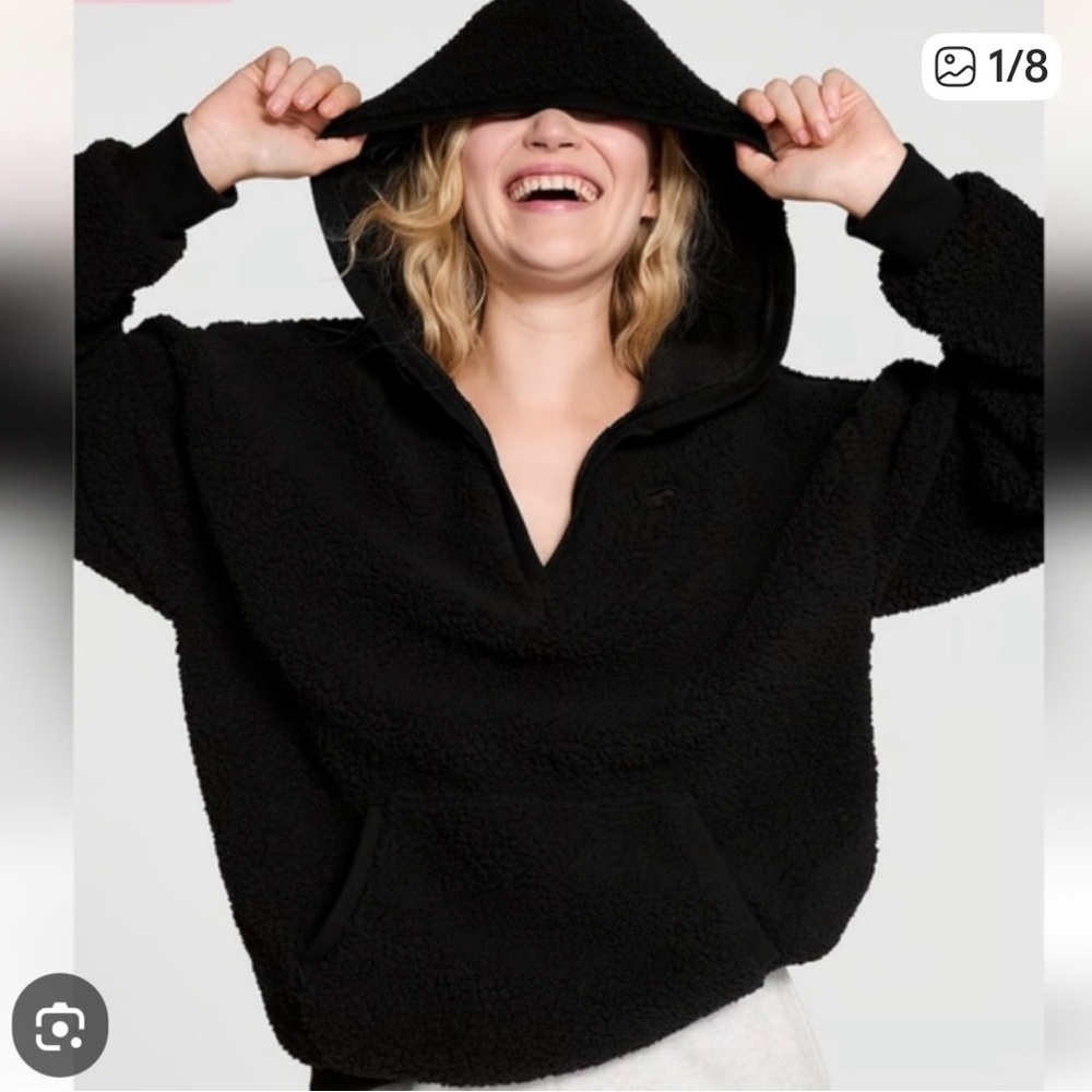 Victoria's Secret/PINK Fleece V-Neck Pullover Hoodie Black Size Small